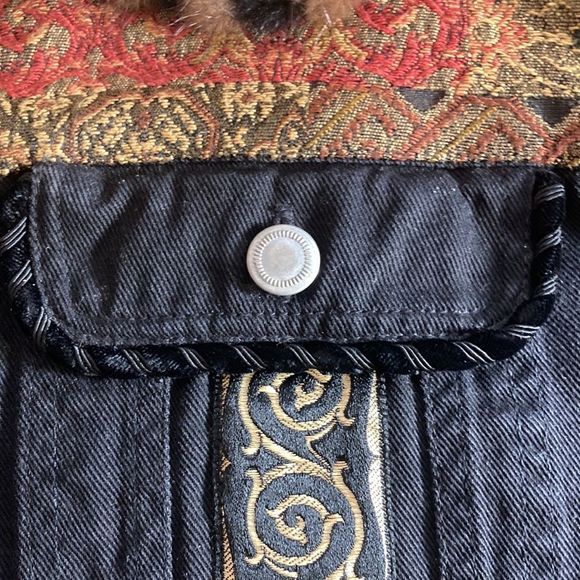 Y2K Taylor G Dallas Tx Black Denim Jacket W/ Upholstery Designs Womens Medium - Picture 9 of 9